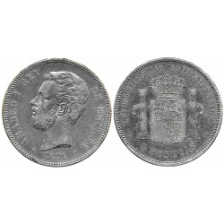 Amadeo I. 1871*(18-71). 5 Pesetas (MBC-) (Plata) Ceca de Madrid SD-M