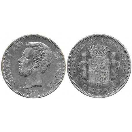 Amadeo I. 1871*(18-71). 5 Pesetas (MBC-) (Plata) Ceca de Madrid SD-M
