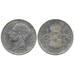 Alfonso XII. 1884*(18-84). 5 Pesetas (MBC-/MBC) (Plata) Ceca de Madrid MS-M