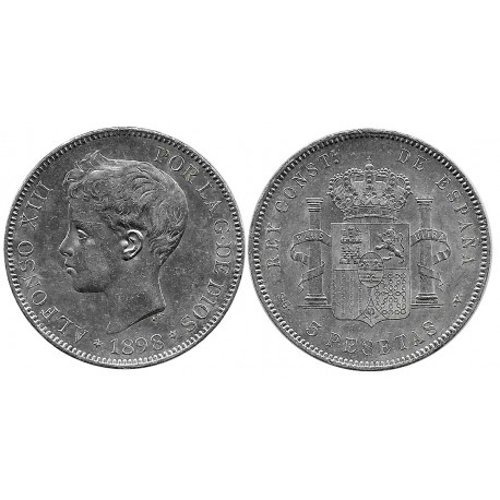 Alfonso XIII. 1898*(18-98). 5 Pesetas (EBC/EBC+) (Plata) Ceca de Madrid SG-V