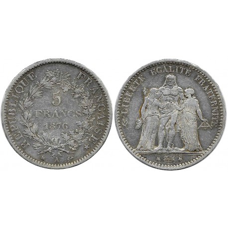 (820.1) Francia. 1876A. 5 Francs (BC) (Plata)