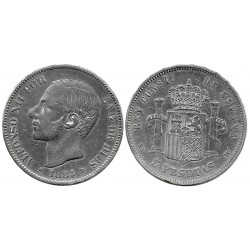 Alfonso XII. 1884*(---84). 5 Pesetas (BC/BC+) (Plata) Ceca de Madrid MS-M
