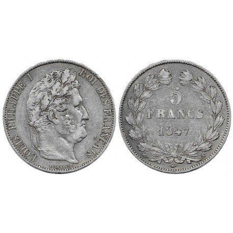 (749.1) Francia. 1847. 5 Francs (MBC-) (Plata)