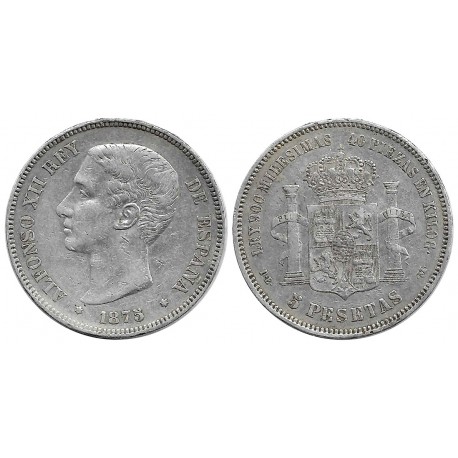Alfonso XII. 1875*(18-75). 5 Pesetas (BC/BC+) (Plata) Ceca de Madrid DE-M