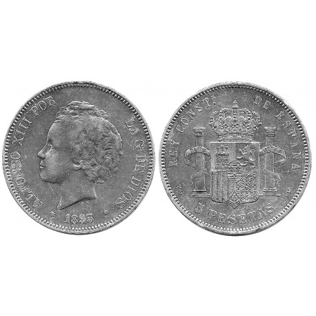 Alfonso XIII. 1893*(18---). 5 Pesetas (BC+) (Plata) Ceca de Madrid PG-V