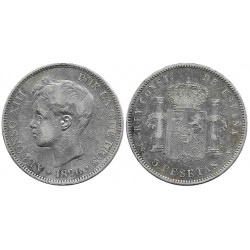 Alfonso XIII. 1896*(18-96). 5 Pesetas (BC) (Plata) Ceca de Madrid PG-V