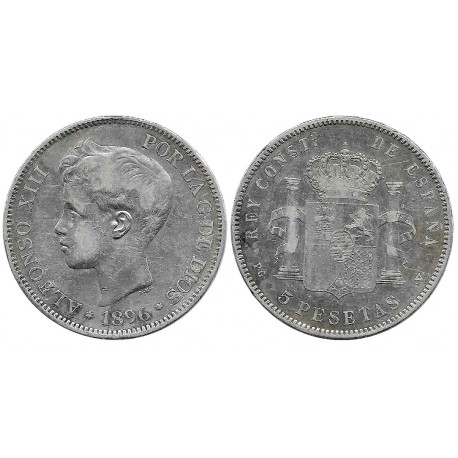 Alfonso XIII. 1896*(18-96). 5 Pesetas (BC) (Plata) Ceca de Madrid PG-V
