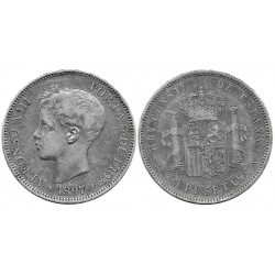 Alfonso XIII. 1897*(18-97). 5 Pesetas (BC) (Plata) Ceca de Madrid SG-V