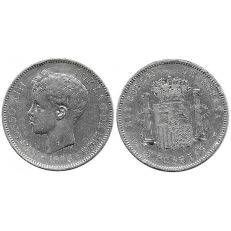 Alfonso XIII. 1898*(18-98). 5 Pesetas (BC+) (Plata)