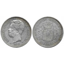 Amadeo I. 1871*(18-71). 5 Pesetas (BC/BC+) (Plata) Ceca de Madrid SD-M