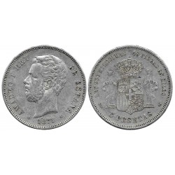 Amadeo I. 1871*(18-71). 5 Pesetas (BC+) (Plata) Ceca de Madrid SD-M