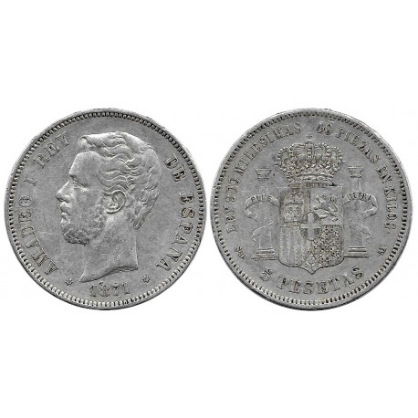 Amadeo I. 1871*(18-71). 5 Pesetas (BC+) (Plata) Ceca de Madrid SD-M