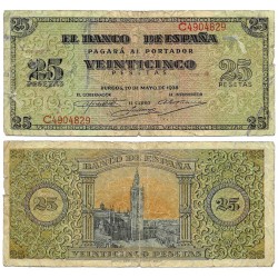 Estado Español. 1938. 25 Pesetas (BC+) Serie C, Roturas en márgenes