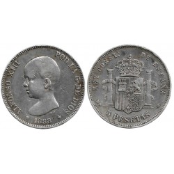 Alfonso XIII. 1888*(18-88). 5 Pesetas (BC/BC-) (Plata) Ceca de Madrid MP-M