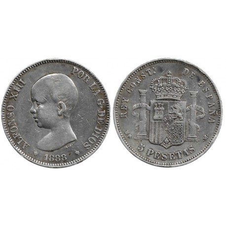 Alfonso XIII. 1888*(18-88). 5 Pesetas (BC/BC-) (Plata) Ceca de Madrid MP-M