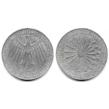 (134.1) Alemania. 1972(J). 10 Mark (MBC+) (Plata)