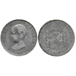 Alfonso XIII. 1891*(18-91). 5 Pesetas (BC/BC+) (Plata) Ceca de Madrid PG-M