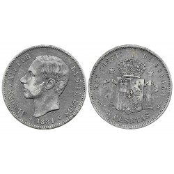 Alfonso XII. 1884*(18-84). 5 Pesetas (BC) (Plata) Ceca de Madrid MS-M