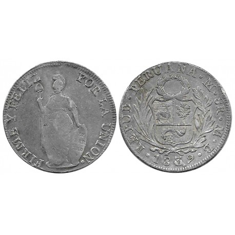 (142.3) Perú. 1839. 8 Reales (MBC) (Plata)