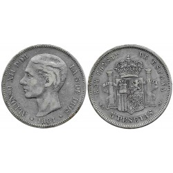 Alfonso XII. 1881*(18-81). 5 Pesetas (BC+) (Plata) Ceca de Madrid MS-M