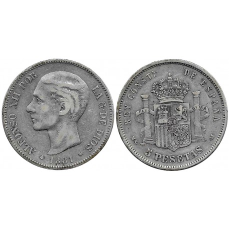 Alfonso XII. 1881*(18-81). 5 Pesetas (BC+) (Plata) Ceca de Madrid MS-M