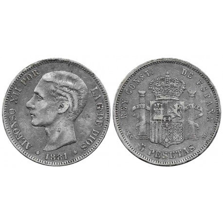 Alfonso XII. 1881*(18-81). 5 Pesetas (BC+) (Plata) Ceca de Madrid MS-M