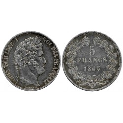 (749.13) Francia. 1845W. 5 Francs (MBC+) (Plata)