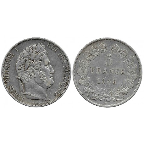 (749.13) Francia. 1845W. 5 Francs (MBC+) (Plata)