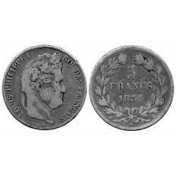 (749.1) Francia. 1837A. 5 Francs (BC) (Plata)