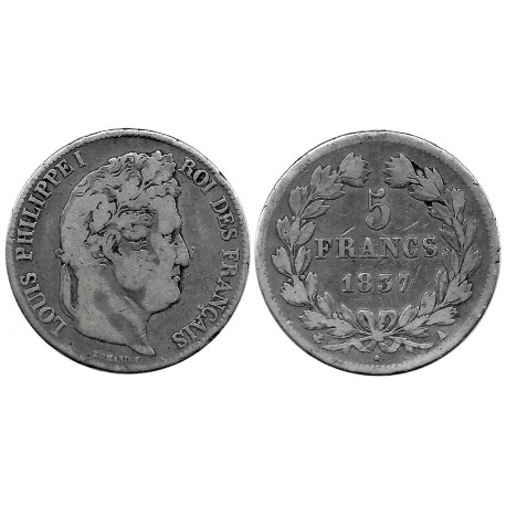 (749.1) Francia. 1837A. 5 Francs (BC) (Plata)