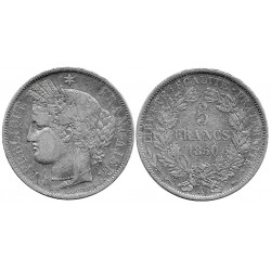 (761.1) Francia. 1850A. 5 Francs (MBC-) (Plata)