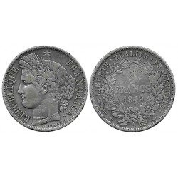 (761.1) Francia. 1849A. 5 Francs (BC+) (Plata)