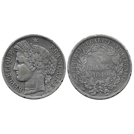 (761.1) Francia. 1849A. 5 Francs (BC+) (Plata)