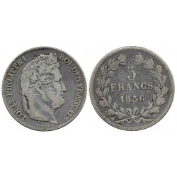 (749.2) Francia. 1836B. 5 Francs (BC+) (Plata)