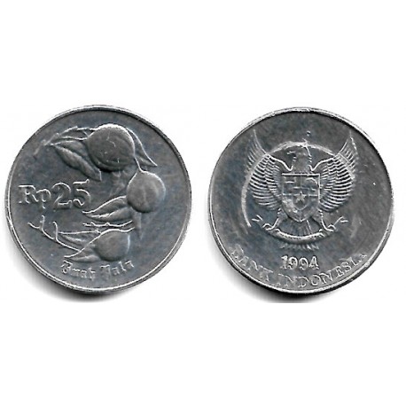 (55) Indonesia. 1994. 25 Rupiah (EBC) Dañada