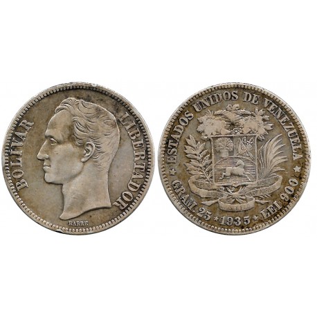 (Y24.2) Venezuela. 1935. 5 Bolívares (MBC-) (Plata)