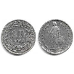 (21) Suiza. 1920. 2 Francs (BC) (Plata)