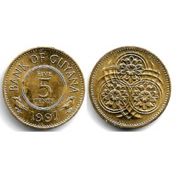 (32) Guyana. 1991. 5 Cents (EBC)