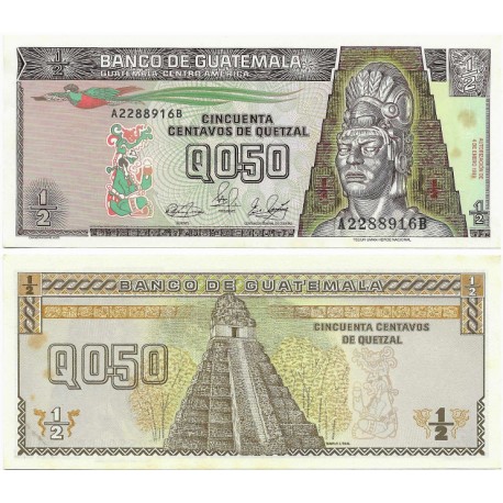 (72a) Guatemala. 1989. 50 Centavos de Quetzal (SC) Manchas