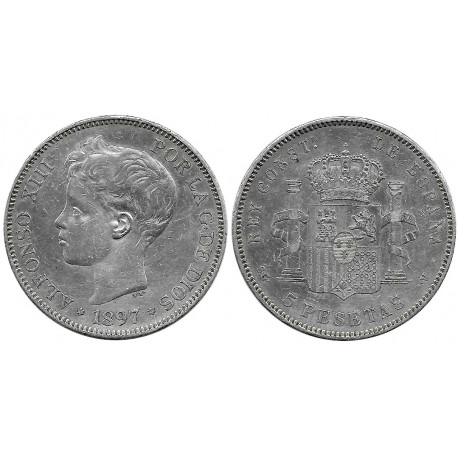 Alfonso XIII. 1897*(18-97). 5 Pesetas (BC) (Plata) Ceca de Madrid SG-V