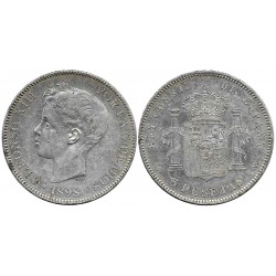 Alfonso XIII. 1898*(18-98). 5 Pesetas (MBC-/MBC) (Plata) Ceca de Madrid SG-V