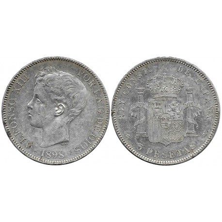 Alfonso XIII. 1898*(18-98). 5 Pesetas (MBC-/MBC) (Plata) Ceca de Madrid SG-V