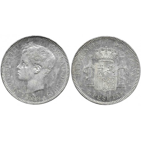 Alfonso XIII. 1899*(18-99). 5 Pesetas (EBC/EBC-) (Plata) Ceca de Madrid SG-V