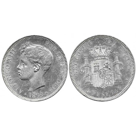Alfonso XIII. 1899*(18-99). 5 Pesetas (EBC) (Plata) Ceca de Madrid SG-V