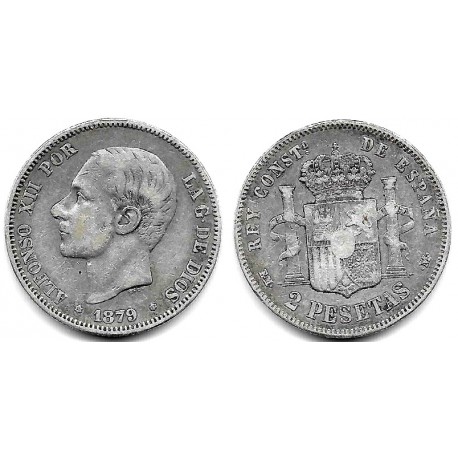 Alfonso XII. 1879*(18---). 2 Pesetas (BC) (Plata) Ceca de Madrid EM-M