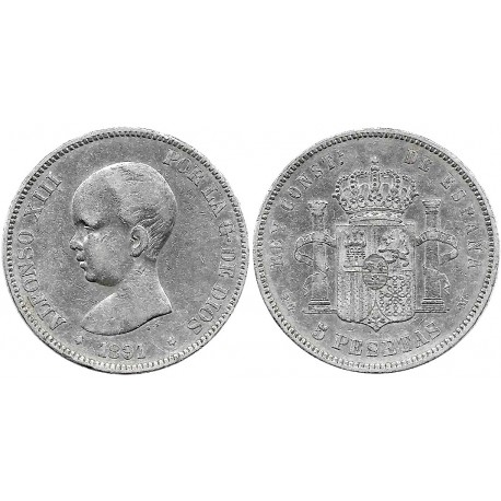 Alfonso XIII. 1891*(18-91). 5 Pesetas (BC) (Plata) Ceca de Madrid PG-M