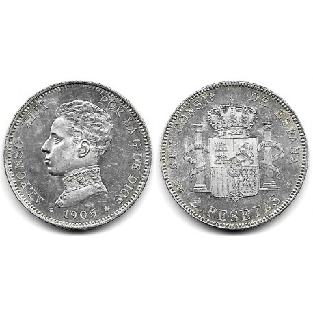 Alfonso XIII. 1905*(19-05). 5 Pesetas (EBC+) (Plata) Ceca de Madrid SM-V