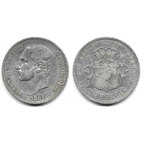 Alfonso XII. 1882*(18-82). 2 Pesetas (BC) (Plata) Ceca de Madrid MS-M