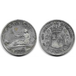 Gobierno Provisional. 1869*(18-69). 2 Pesetas (BC+/BC) (Plata) Ceca de Madrid SN-M