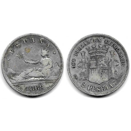 Gobierno Provisional. 1869*(18-69). 2 Pesetas (BC+/BC) (Plata) Ceca de Madrid SN-M